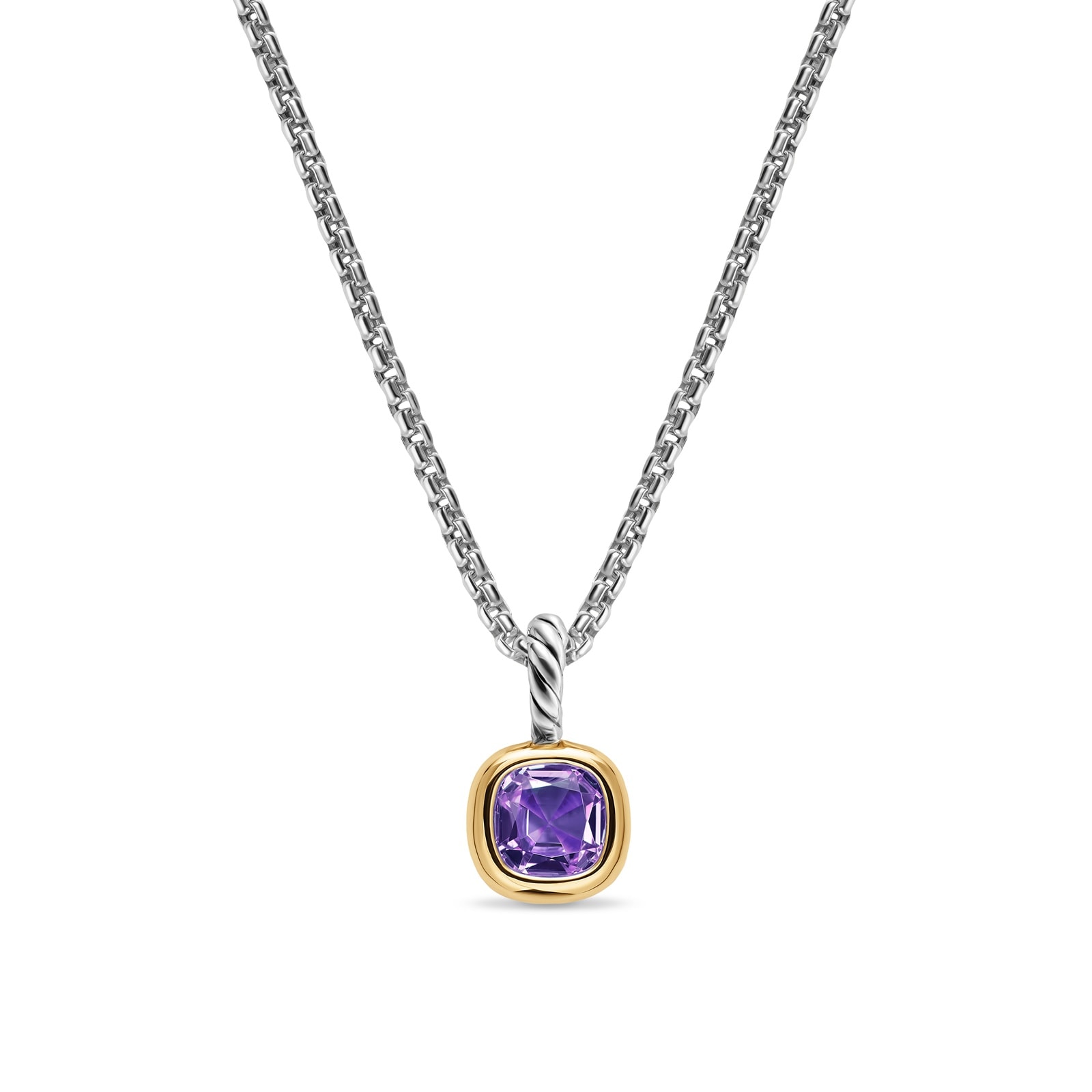 David Yurman Mini Cushion Cut Amulet In Sterling Silver With 14ct Yellow Gold And Amethyst, 5.5mm David Yurman Mini Cushion Cut Amulet In Sterling Silver With 14ct Yellow Gold And Amethyst, 5.5mm