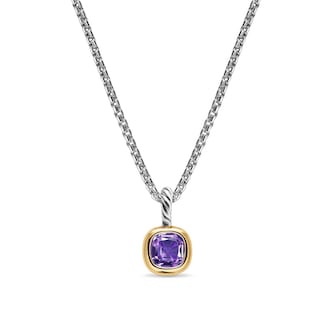 David Yurman Mini Cushion Cut Amulet In Sterling Silver With 14ct Yellow Gold And Amethyst, 5.5mm