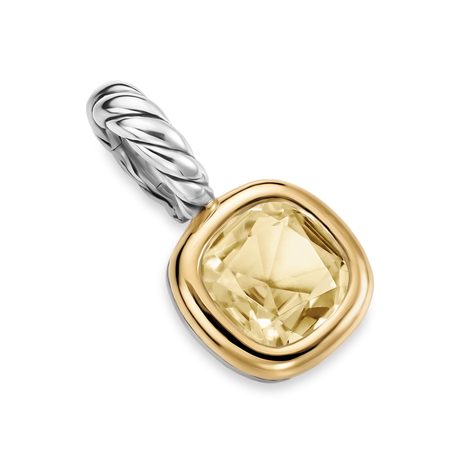 David Yurman Mini Cushion Cut Amulet In Sterling Silver With 14ct Yellow Gold And Citrine, 5.5mm