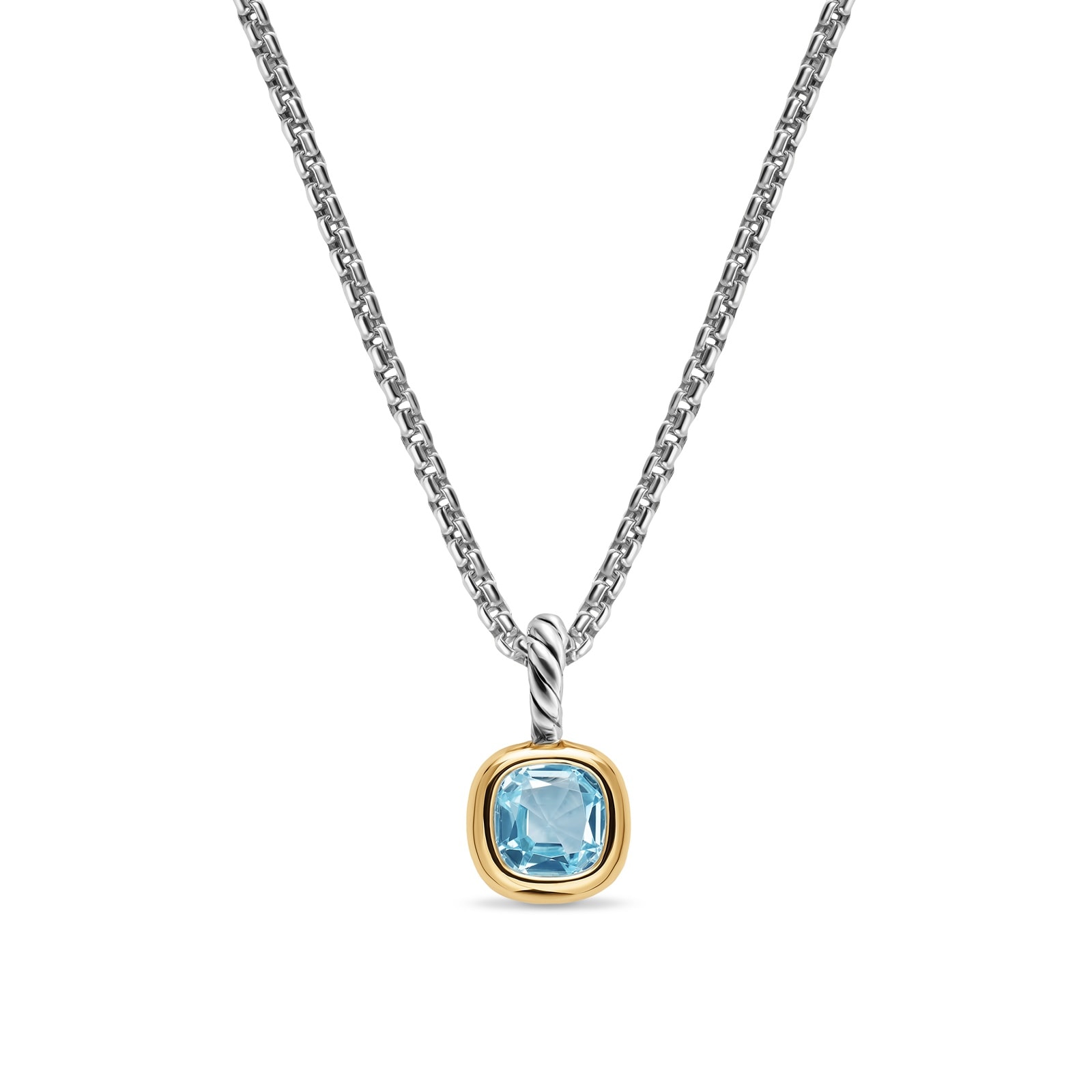 David Yurman Mini Cushion Cut Amulet In Sterling Silver With 14ct Yellow Gold And Sky Blue Topaz, 5.5mm David Yurman Mini Cushion Cut Amulet In Sterling Silver With 14ct Yellow Gold And Sky Blue Topaz, 5.5mm