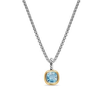 David Yurman Mini Cushion Cut Amulet In Sterling Silver With 14ct Yellow Gold And Sky Blue Topaz, 5.5mm