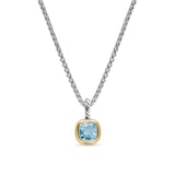 David Yurman Mini Cushion Cut Amulet In Sterling Silver With 14ct Yellow Gold And Sky Blue Topaz, 5.5mm