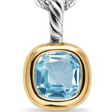 David Yurman Mini Cushion Cut Amulet In Sterling Silver With 14ct Yellow Gold And Sky Blue Topaz, 5.5mm