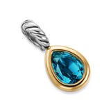David Yurman Mini Pear Cut Amulet in Sterling Silver With 14ct Yellow Gold And Blue Topaz, 11mm