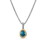 David Yurman Mini Pear Cut Amulet in Sterling Silver With 14ct Yellow Gold And Blue Topaz, 11mm
