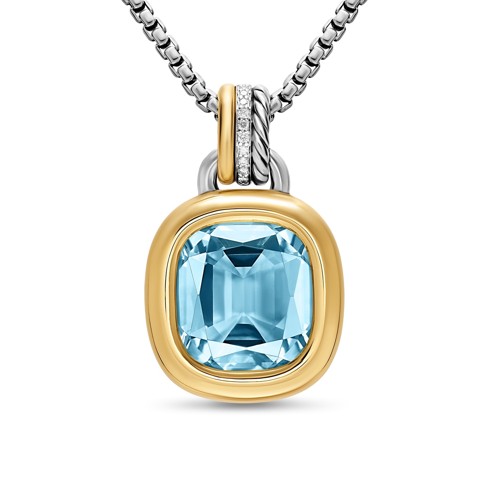David Yurman DY Mercer® Colour Amulet In Sterling Silver With 18ct Yellow, Sky Blue Topaz & Diamonds, 13mm