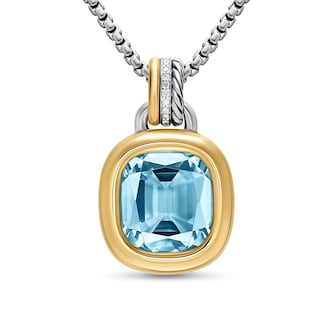 David Yurman DY Mercer® Colour Amulet In Sterling Silver With 18ct Yellow, Sky Blue Topaz & Diamonds, 13mm David Yurman DY Mercer® Colour Amulet In Sterling Silver With 18ct Yellow, Sky Blue Topaz & Diamonds, 13mm