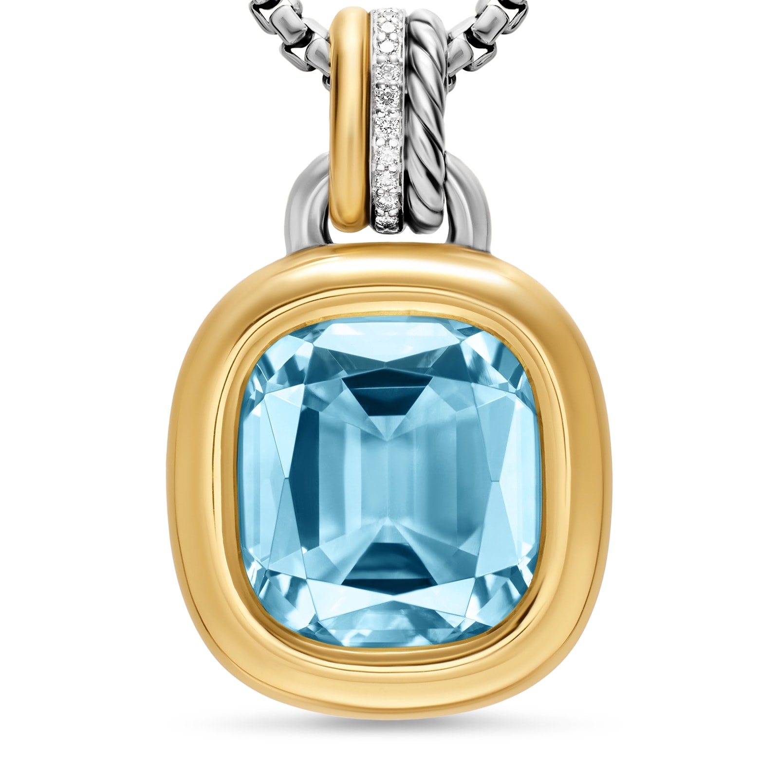 David Yurman DY Mercer® Colour Amulet In Sterling Silver With 18ct Yellow, Sky Blue Topaz & Diamonds, 13mm