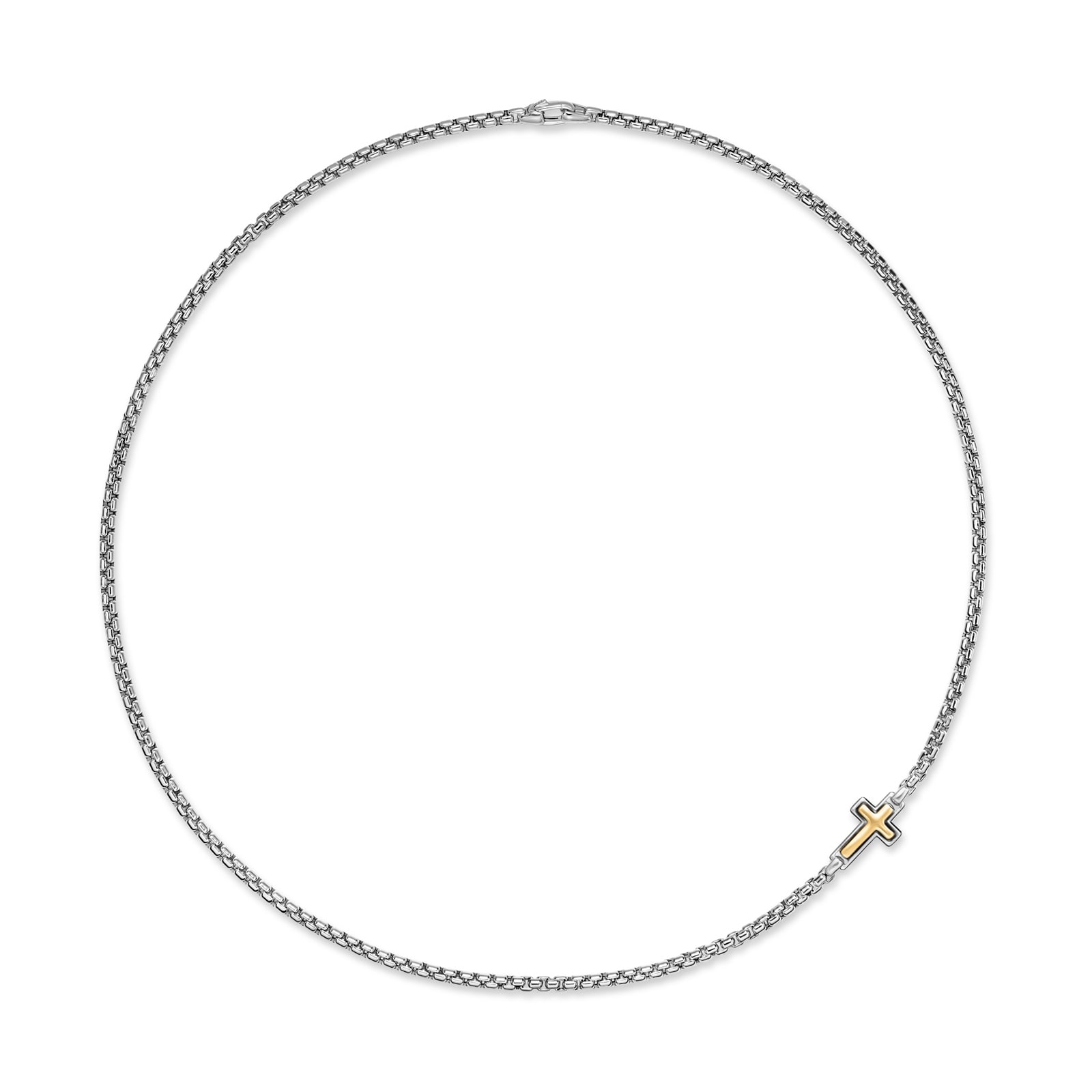David Yurman Cross Station Box Chain Necklace In Sterling Silver And 14ct Yellow Gold, 3.6mm - 22 Inches David Yurman Cross Station Box Chain Necklace In Sterling Silver And 14ct Yellow Gold, 3.6mm - 22 Inches