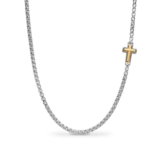 David Yurman Cross Station Box Chain Necklace In Sterling Silver And 14ct Yellow Gold, 3.6mm - 20 Inches