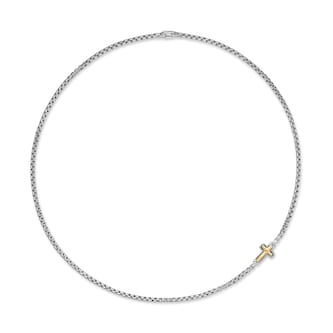 David Yurman Cross Station Box Chain Necklace In Sterling Silver And 14ct Yellow Gold, 3.6mm - 20 Inches