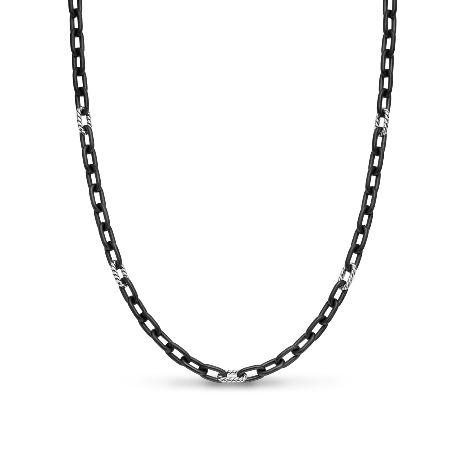 David Yurman DY Madison® Chain Necklace in Black Titanium With Sterling Silver, 6mm