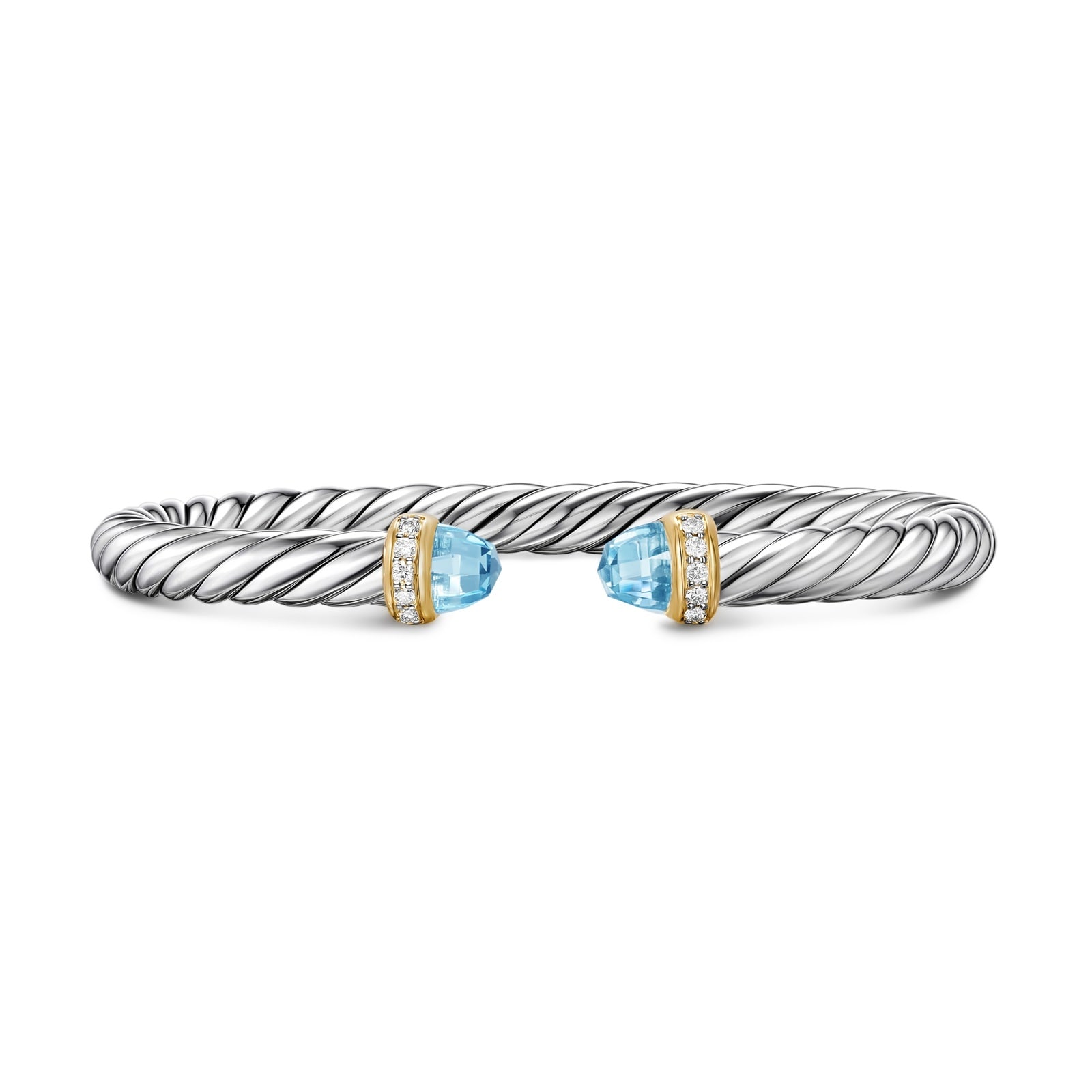 David Yurman Cable Flex Bracelet In Sterling Silver And 14ct Yellow Gold With Blue Topaz, 6mm David Yurman Cable Flex Bracelet In Sterling Silver And 14ct Yellow Gold With Blue Topaz, 6mm