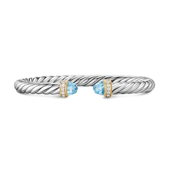 David Yurman Cable Flex Bracelet In Sterling Silver And 14ct Yellow Gold With Blue Topaz, 6mm David Yurman Cable Flex Bracelet In Sterling Silver And 14ct Yellow Gold With Blue Topaz, 6mm