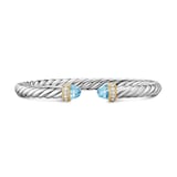 David Yurman Cable Flex Bracelet In Sterling Silver And 14ct Yellow Gold With Blue Topaz, 6mm - Size Small