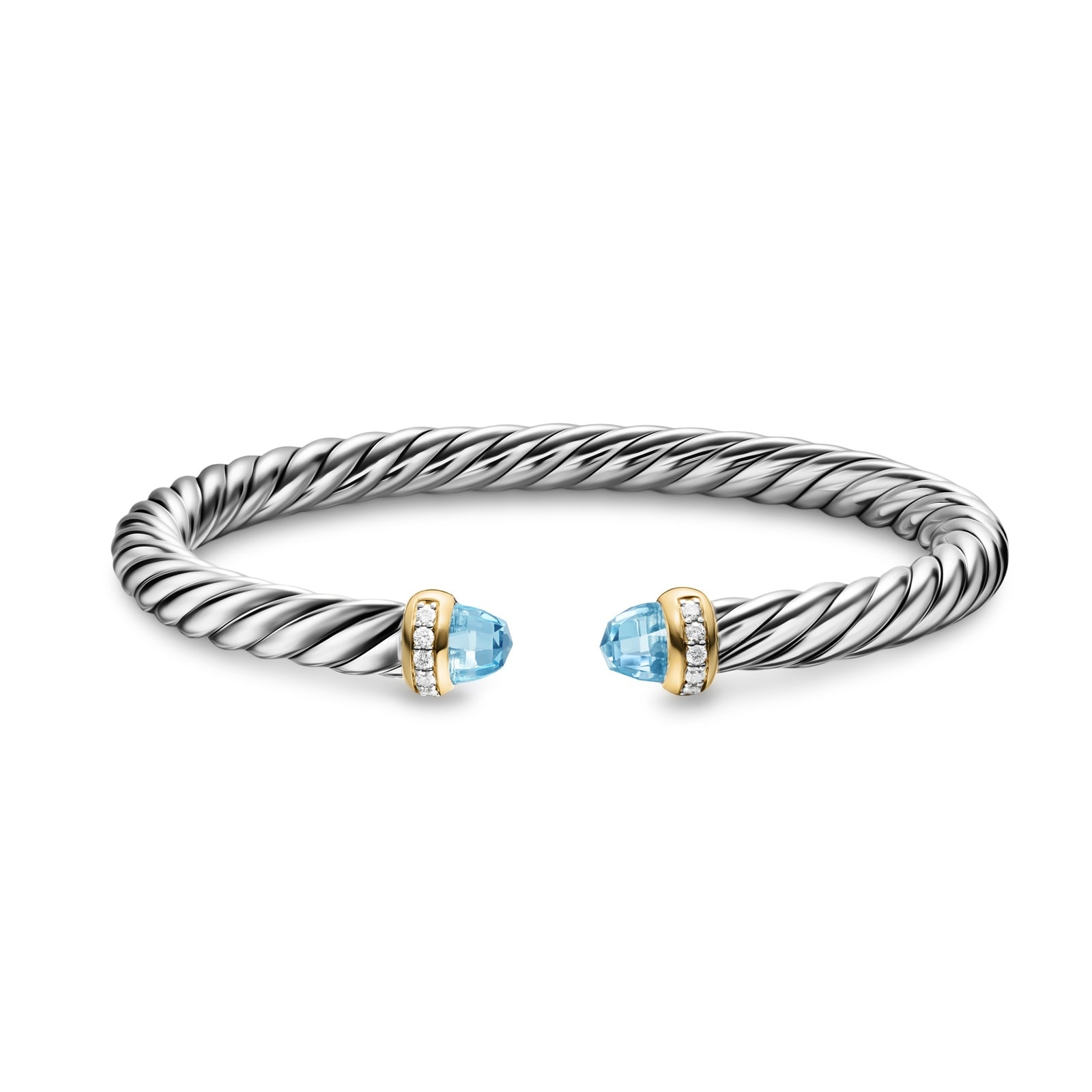 David Yurman Cable Flex Bracelet In Sterling Silver And 14ct Yellow Gold With Blue Topaz, 6mm