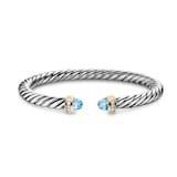David Yurman Cable Flex Bracelet In Sterling Silver And 14ct Yellow Gold With Blue Topaz, 6mm - Size Small