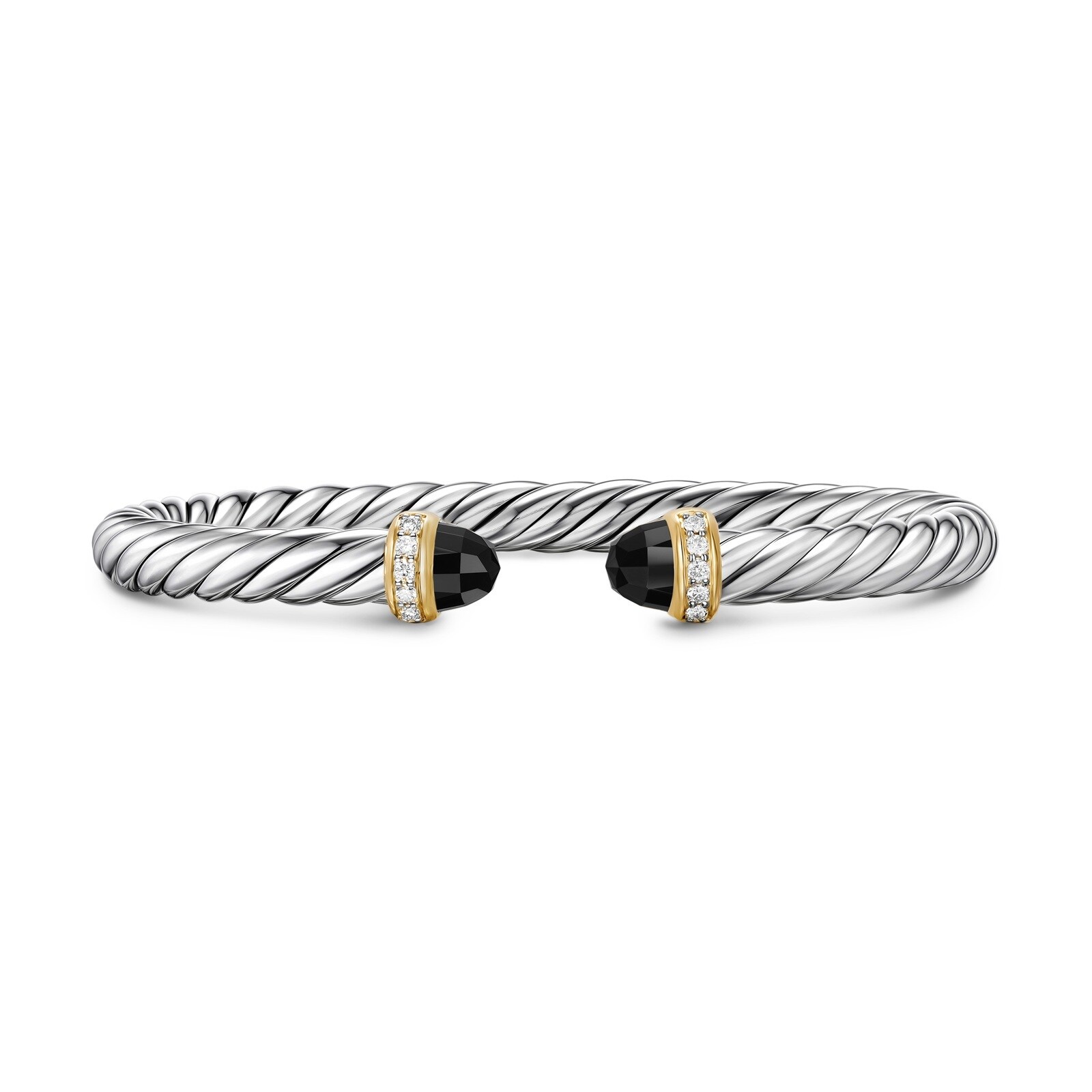 David Yurman Cable Flex Bracelet In Sterling Silver And 14ct Yellow Gold With Black Onyx & Diamonds, 6mm David Yurman Cable Flex Bracelet In Sterling Silver And 14ct Yellow Gold With Black Onyx & Diamonds, 6mm