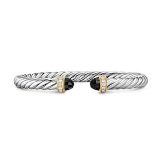 David Yurman Cable Flex Bracelet In Sterling Silver And 14ct Yellow Gold With Black Onyx & Diamonds, 6mm David Yurman Cable Flex Bracelet In Sterling Silver And 14ct Yellow Gold With Black Onyx & Diamonds, 6mm