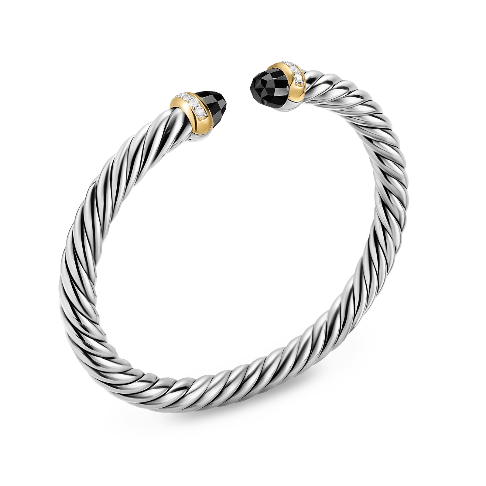 David Yurman Cable Flex Bracelet In Sterling Silver And 14ct Yellow Gold With Black Onyx & Diamonds, 6mm David Yurman Cable Flex Bracelet In Sterling Silver And 14ct Yellow Gold With Black Onyx & Diamonds, 6mm