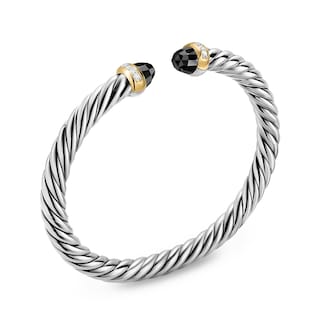 David Yurman Cable Flex Bracelet In Sterling Silver And 14ct Yellow Gold With Black Onyx & Diamonds, 6mm David Yurman Cable Flex Bracelet In Sterling Silver And 14ct Yellow Gold With Black Onyx & Diamonds, 6mm