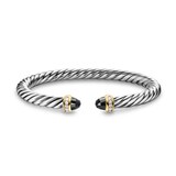 David Yurman Cable Flex Bracelet In Sterling Silver And 14ct Yellow Gold With Black Onyx & Diamonds, 6mm