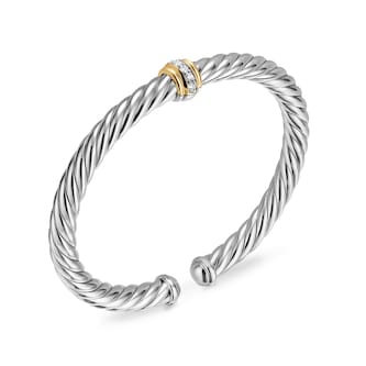 David Yurman Cable Flex Centre Station Bracelet In Sterling Silver And 14ct Yellow Gold With Diamonds, 6mm David Yurman Cable Flex Centre Station Bracelet In Sterling Silver And 14ct Yellow Gold With Diamonds, 6mm
