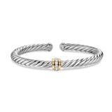 David Yurman Cable Flex Centre Station Bracelet In Sterling Silver And 14ct Yellow Gold With Diamonds, 6mm - Size Small