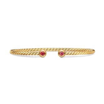 David Yurman Micro Cablespira® Flex Round Bracelet in 18ct Yellow Gold With Rubies, 2.6mm