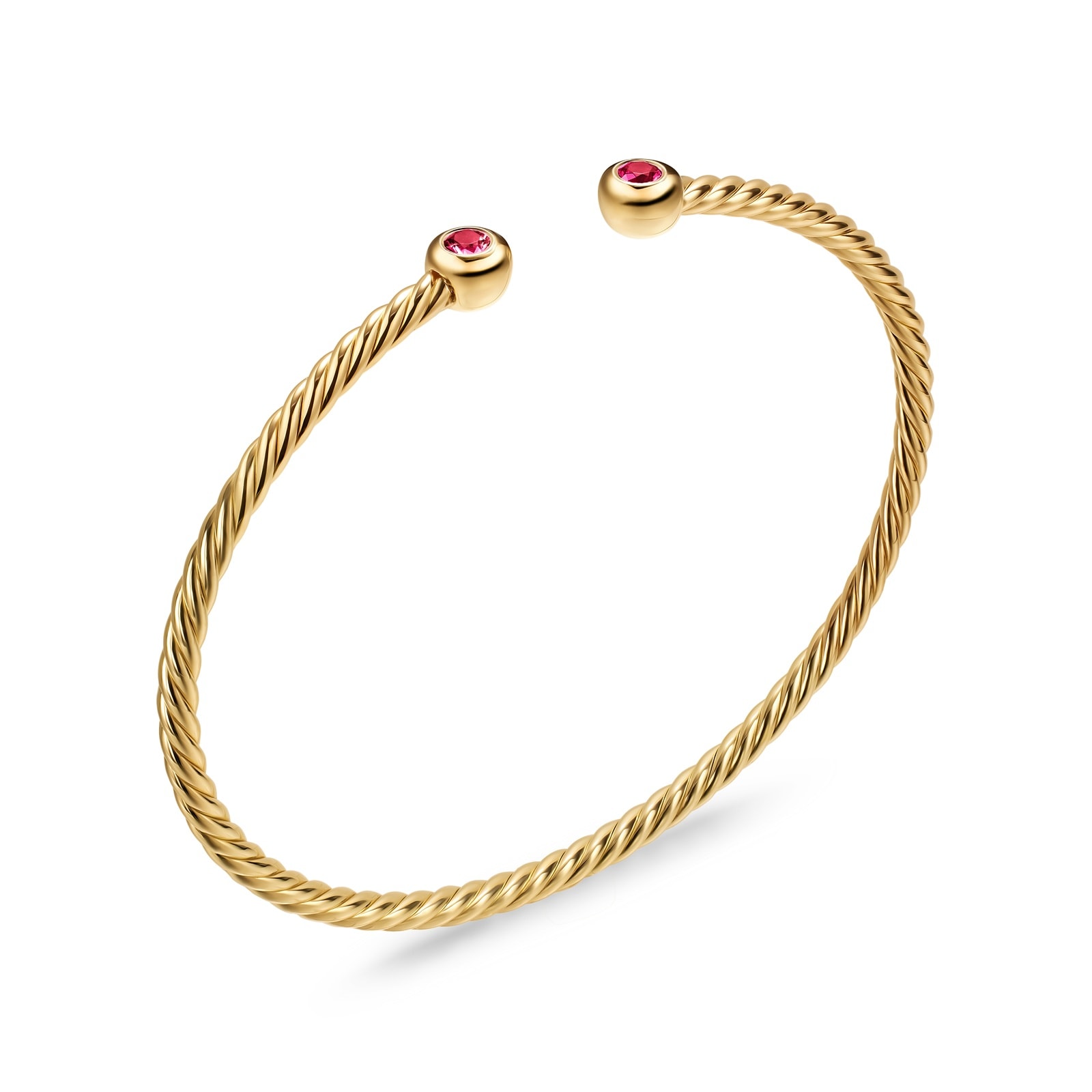 David Yurman Micro Cablespira® Flex Round Bracelet in 18ct Yellow Gold With Rubies, 2.6mm