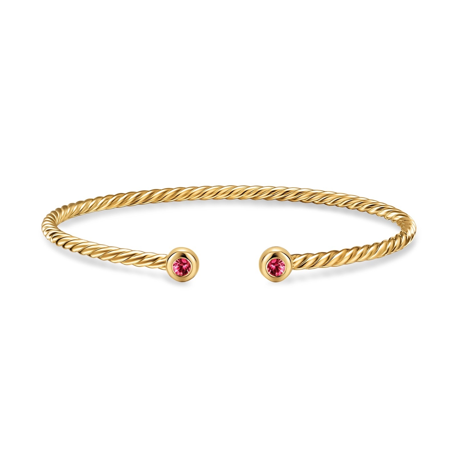 David Yurman Micro Cablespira® Flex Round Bracelet in 18ct Yellow Gold With Rubies, 2.6mm