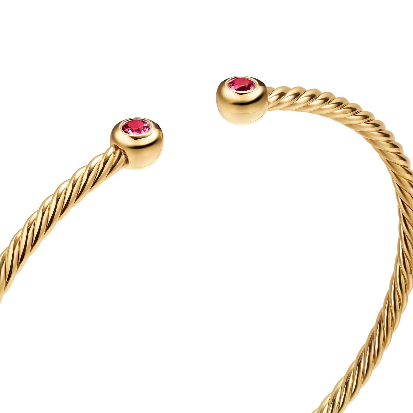David Yurman Micro Cablespira® Flex Round Bracelet in 18ct Yellow Gold With Rubies, 2.6mm
