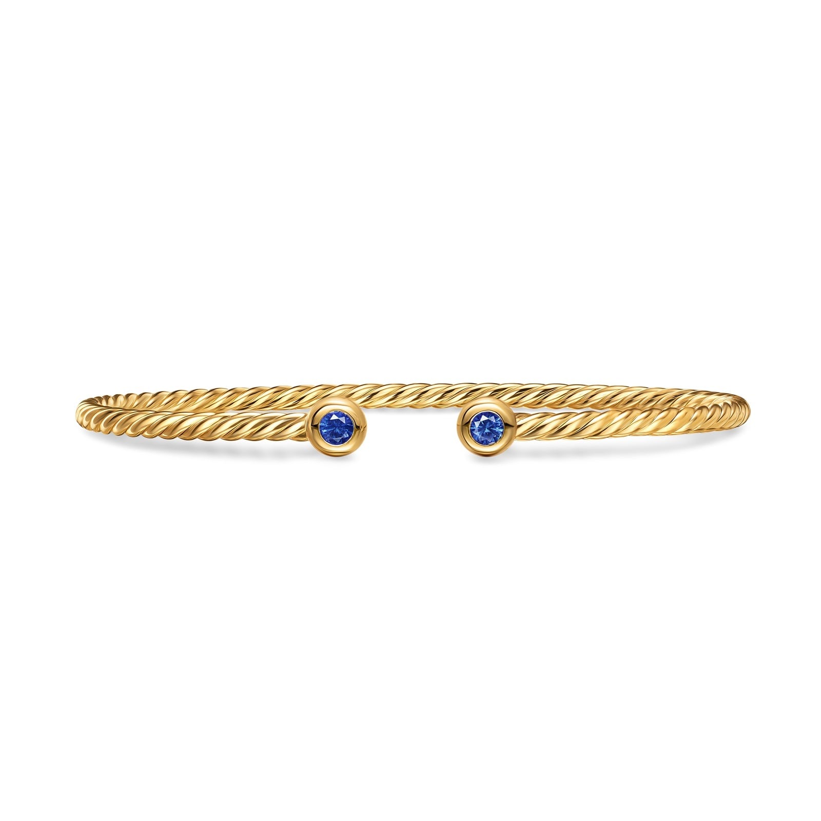 David Yurman Micro Cablespira® Flex Round Bracelet in 18ct Yellow Gold With Blue Sapphires, 2.6mm