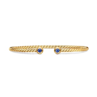 David Yurman Micro Cablespira® Flex Round Bracelet in 18ct Yellow Gold With Blue Sapphires, 2.6mm