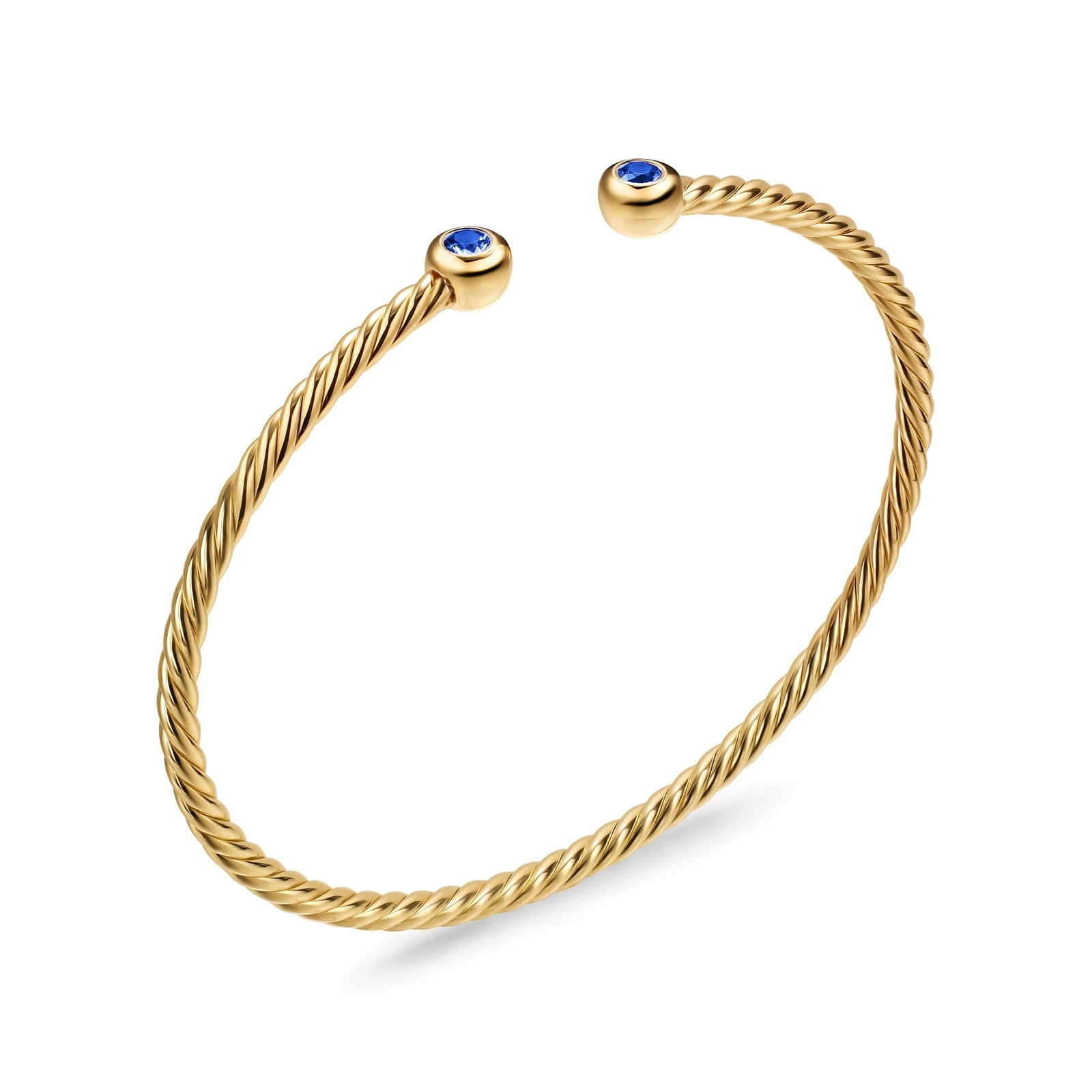 David Yurman Micro Cablespira® Flex Round Bracelet in 18ct Yellow Gold With Blue Sapphires, 2.6mm