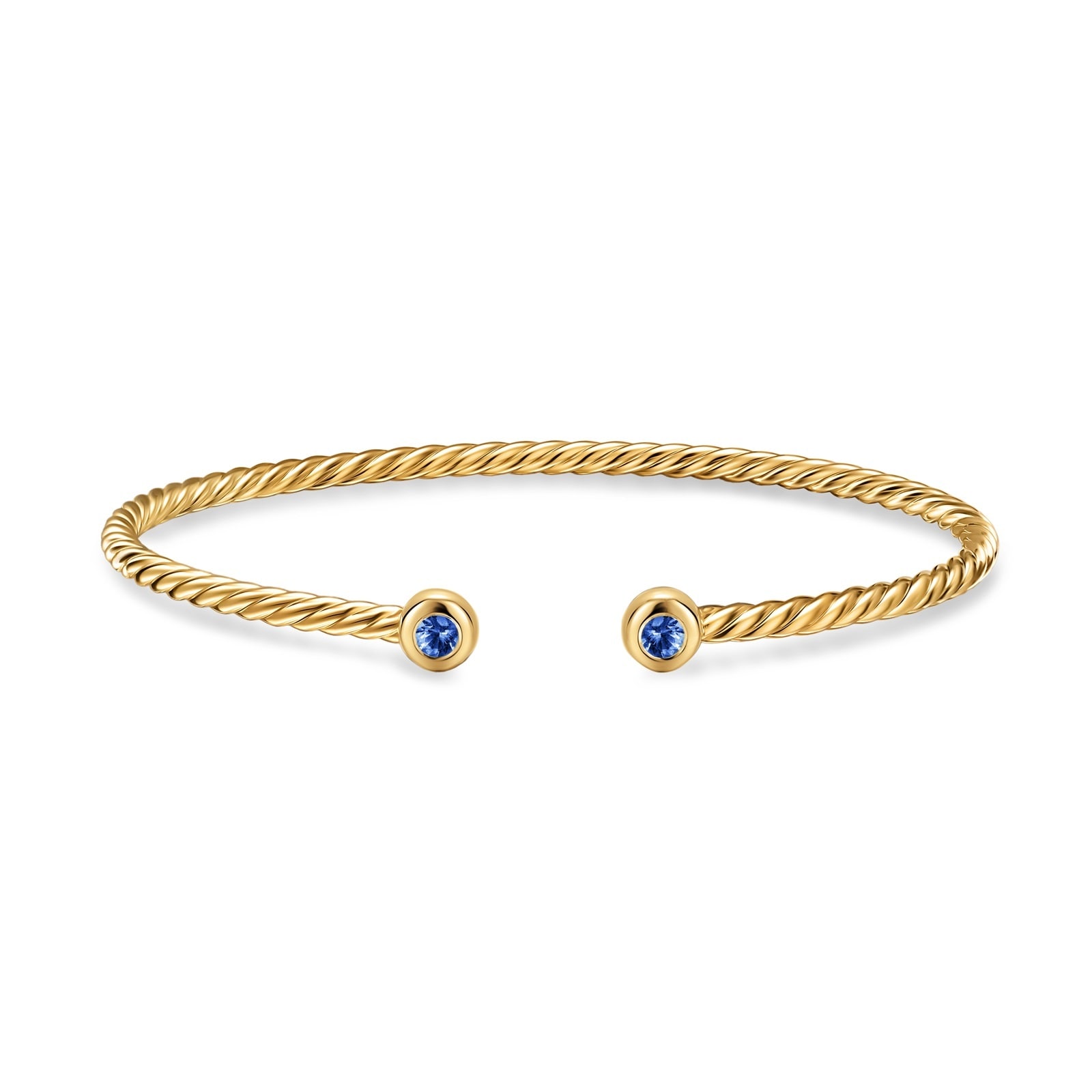 David Yurman Micro Cablespira® Flex Round Bracelet in 18ct Yellow Gold With Blue Sapphires, 2.6mm