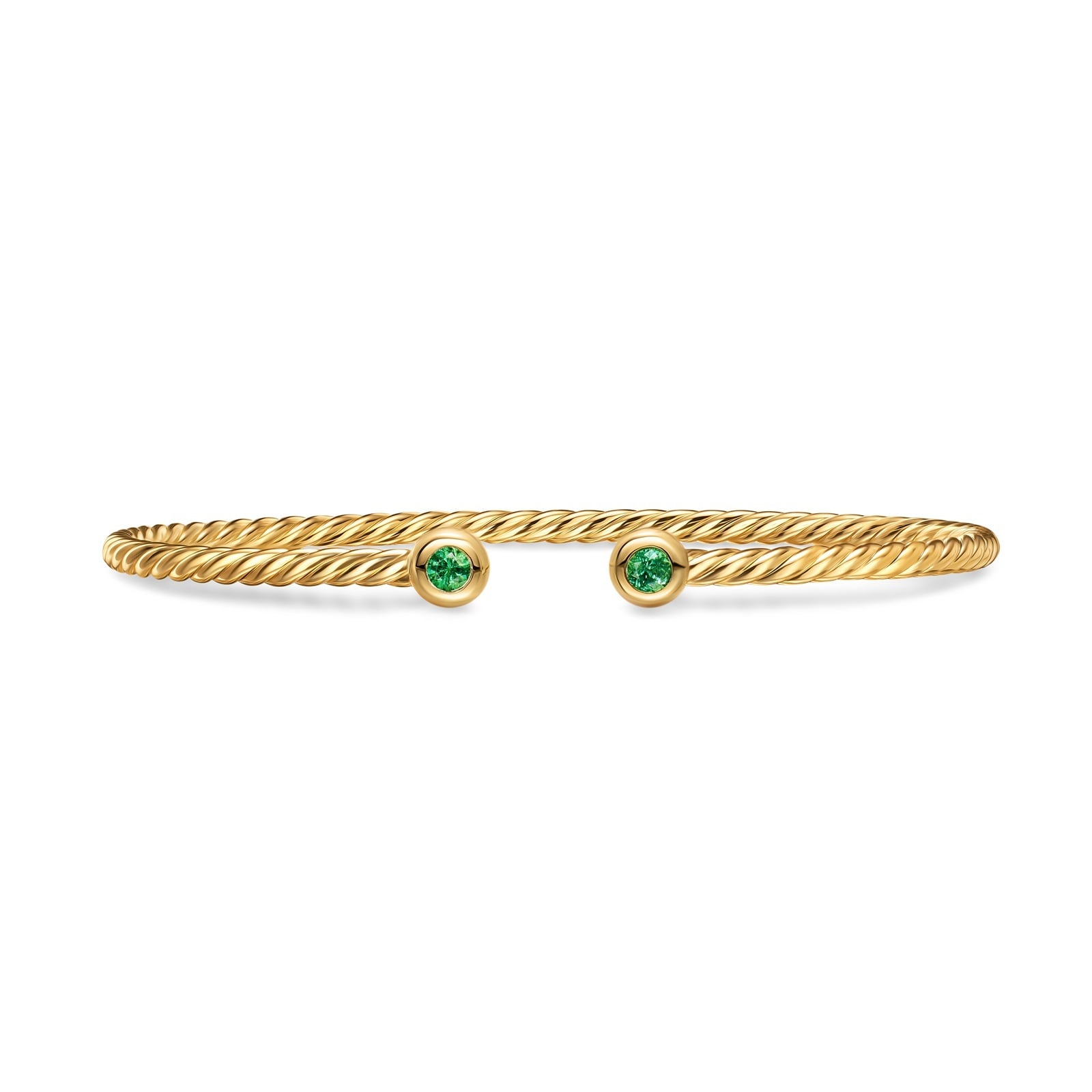 David Yurman Micro Cablespira® Flex Round Bracelet in 18ct Yellow Gold With Emeralds, 2.6mm