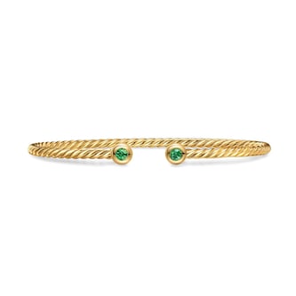 David Yurman Micro Cablespira® Flex Round Bracelet in 18ct Yellow Gold With Emeralds, 2.6mm