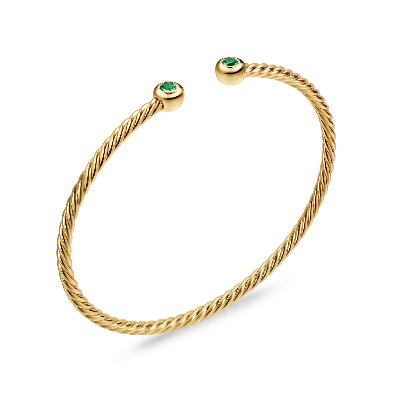 David Yurman Micro Cablespira® Flex Round Bracelet in 18ct Yellow Gold With Emeralds, 2.6mm