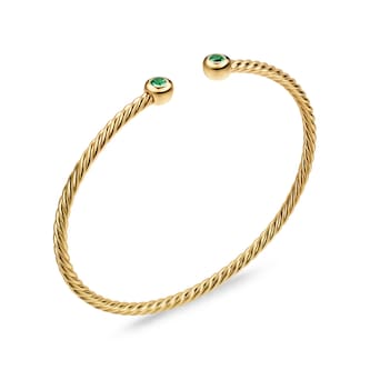 David Yurman Micro Cablespira® Flex Round Bracelet in 18ct Yellow Gold With Emeralds, 2.6mm