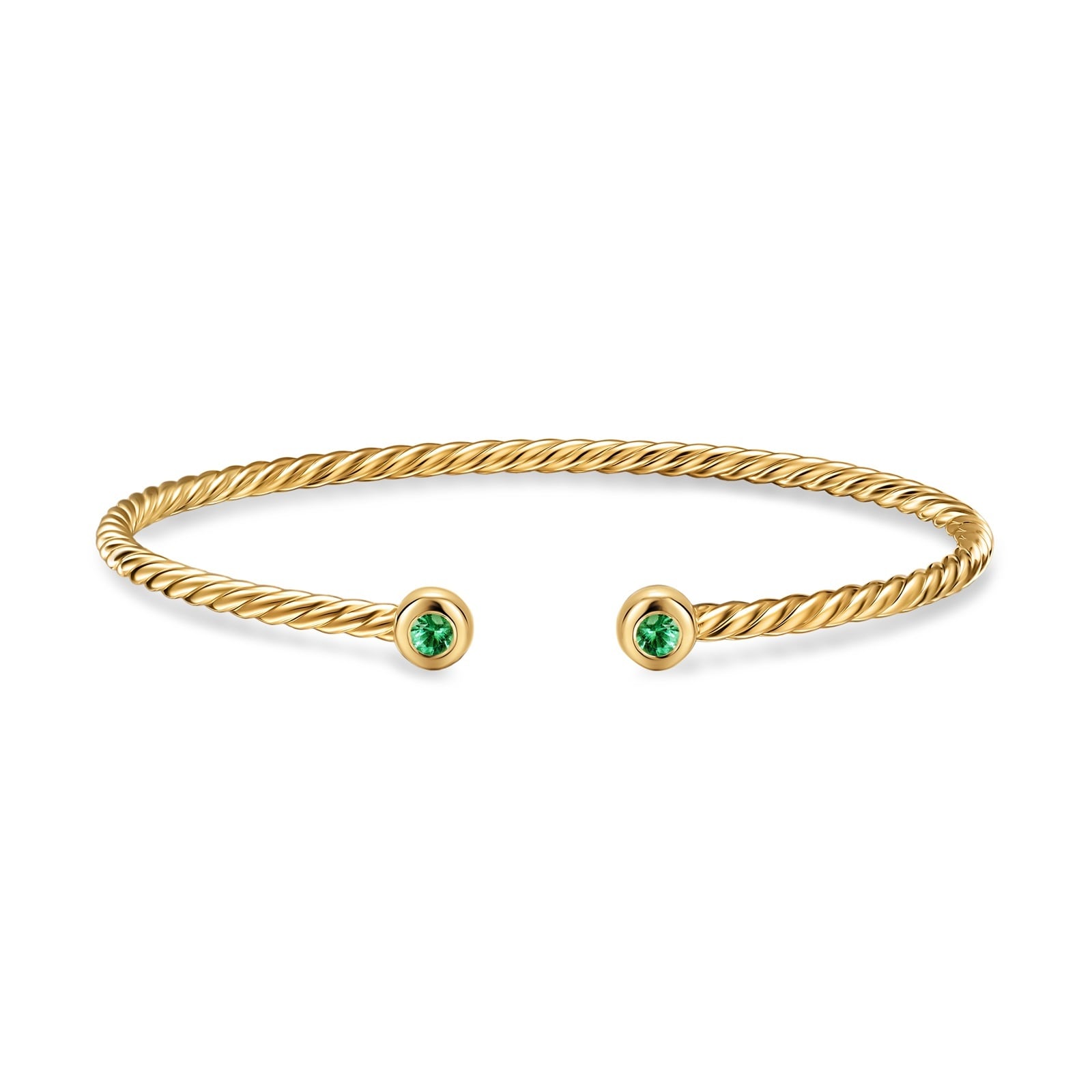 David Yurman Micro Cablespira® Flex Round Bracelet in 18ct Yellow Gold With Emeralds, 2.6mm