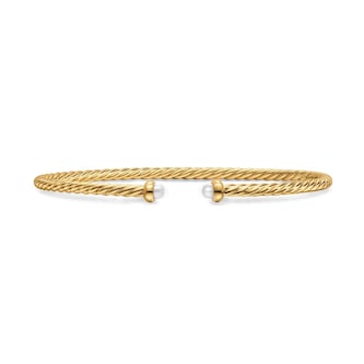 David Yurman Micro Cablespira® Flex Bracelet In 18ct Yellow Gold With Pearls, 2.6mm