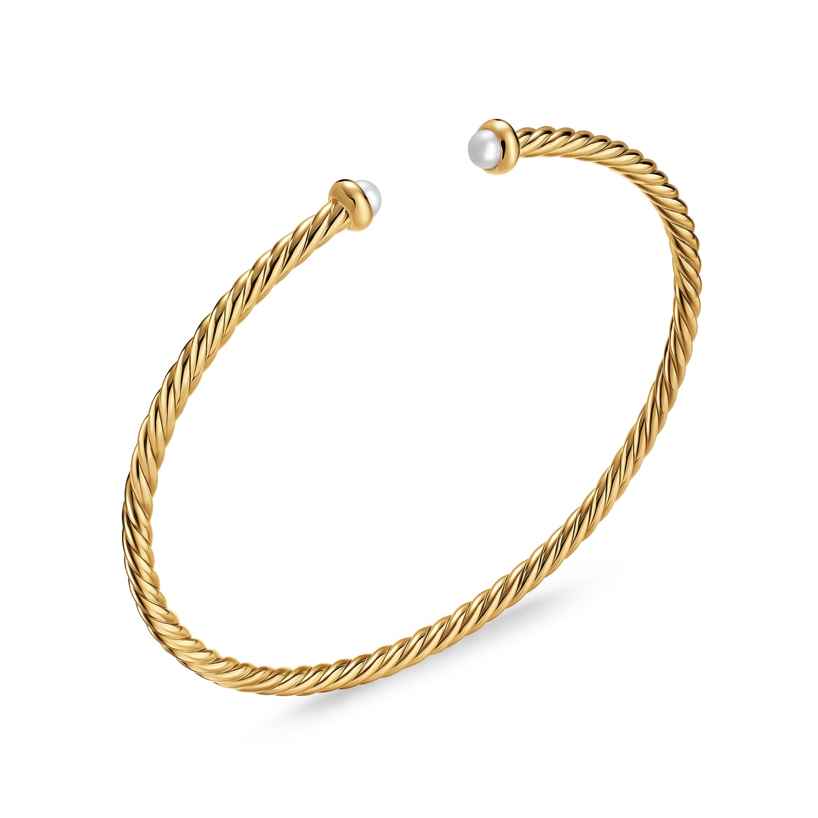 David Yurman Micro Cablespira® Flex Bracelet In 18ct Yellow Gold With Pearls, 2.6mm David Yurman Micro Cablespira® Flex Bracelet In 18ct Yellow Gold With Pearls, 2.6mm