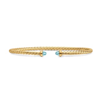 David Yurman Micro Cablespira® Flex Bracelet In 18ct Yellow Gold With Aquamarine, 2.6mm