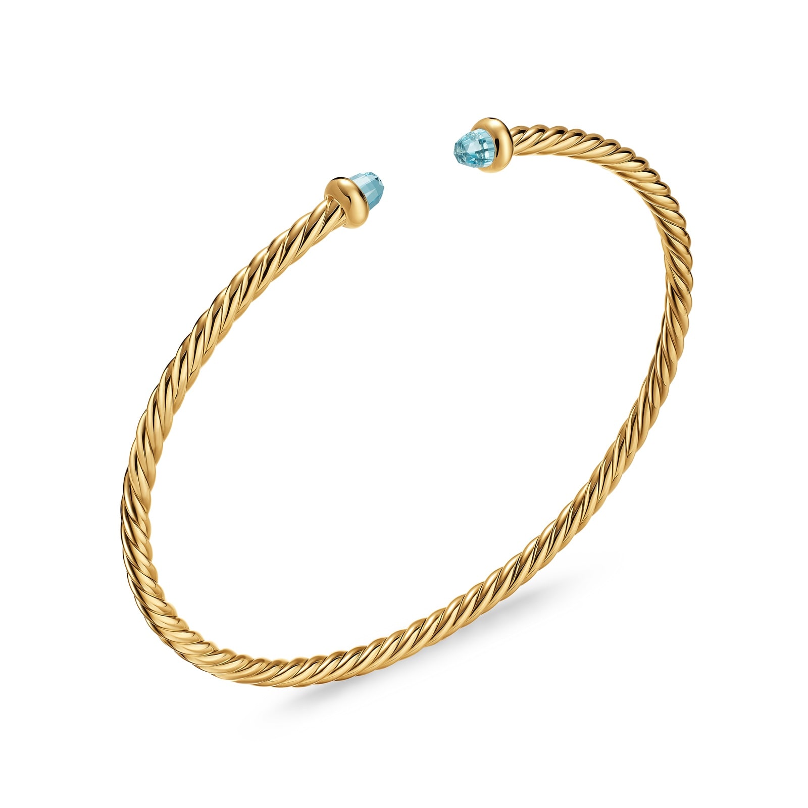 David Yurman Micro Cablespira® Flex Bracelet In 18ct Yellow Gold With Aquamarine, 2.6mm
