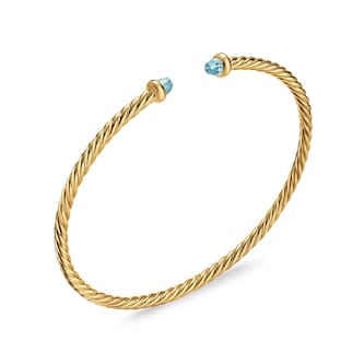 David Yurman Micro Cablespira® Flex Bracelet In 18ct Yellow Gold With Aquamarine, 2.6mm