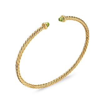 David Yurman Micro Cablespira® Flex Bracelet In 18ct Yellow Gold With Peridot, 2.6mm