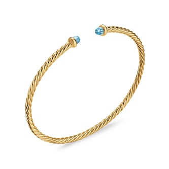 David Yurman Micro Cablespira® Flex Bracelet In 18ct Yellow Gold With Blue Topaz, 2.6mm