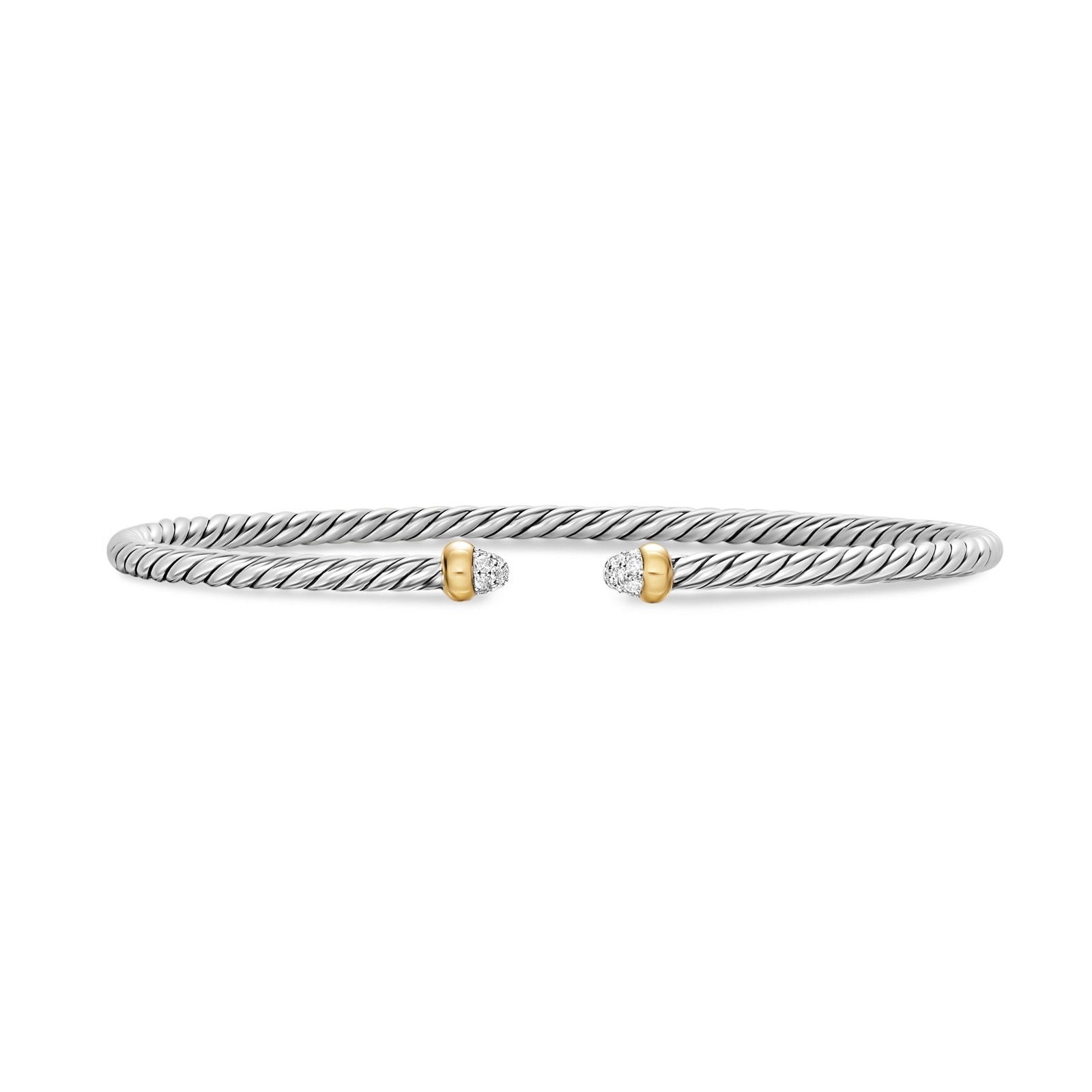 David Yurman Micro Cable Flex® Bracelet In Sterling Silver With 14ct Yellow Gold And Diamonds, 2.6mm