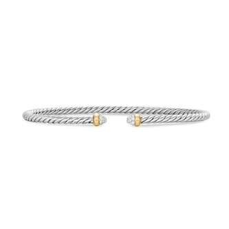 David Yurman Micro Cable Flex® Bracelet In Sterling Silver With 14ct Yellow Gold And Diamonds, 2.6mm